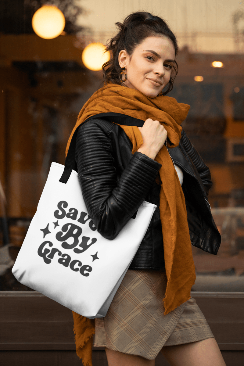 Saved By Grace Tote – Ephesians 2:8 - Fearless Faith Apparel